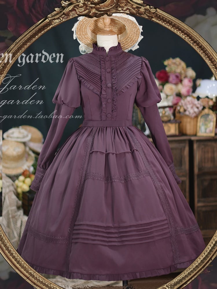 Dark Purple Long Sleeves One Piece Elegant Dress