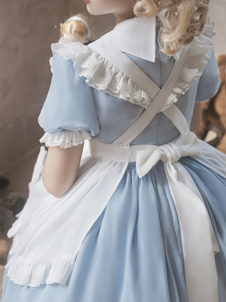 Alice in Wonderland Sax Blue Maid Dress with White Apron