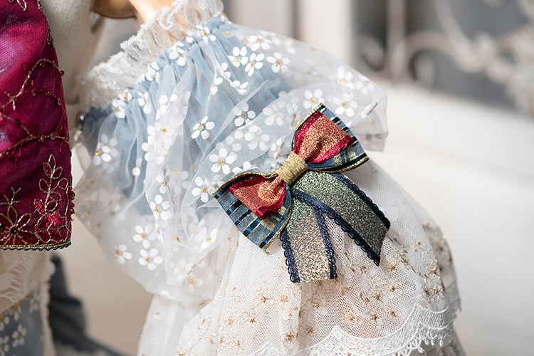 Fairy Tale Books Bowknot Details Floral Pattern Ruffle Hem Lolita OP