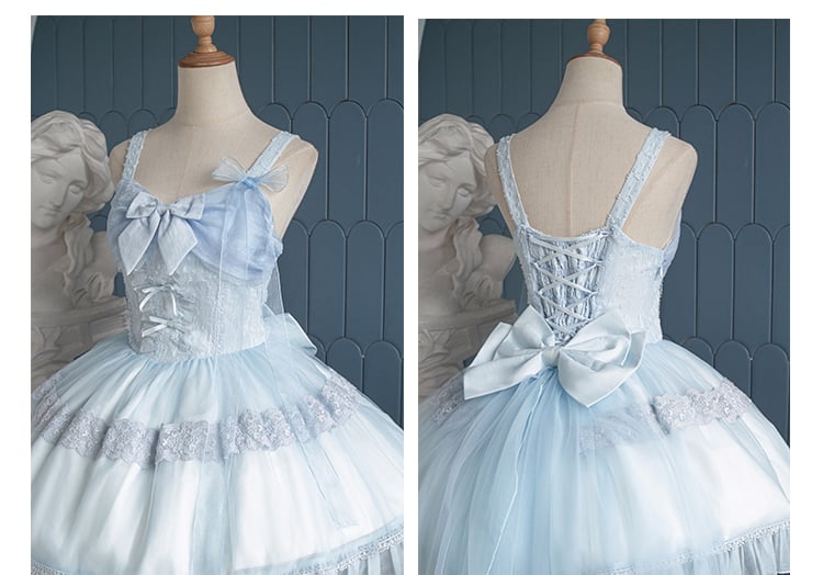 Clearance-Size S for Bust 82-92CM Bright Moon Light Blue Bowknot Details Sweetheart Neckline Jumper Skirt