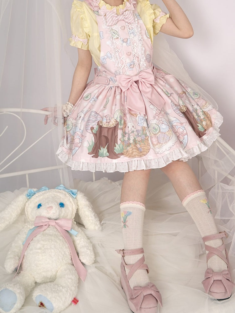 Easter Bunny Ruffle Hemline Overalls Color Pink