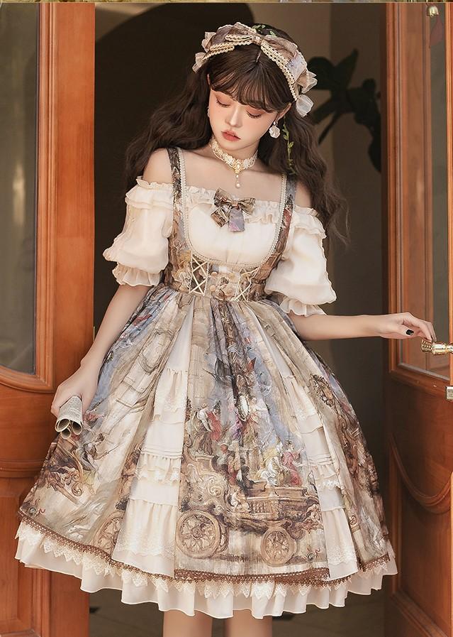 Gloria Print Design High Waist Full Set/ Lolita JSK