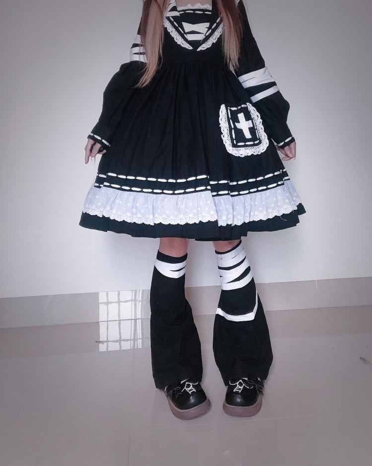 Bandage Doll Bunny Ears Sailor Collar Gothic One Piece Halloween Dress