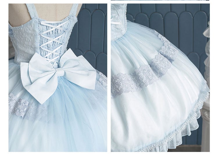 Clearance-Size S for Bust 82-92CM Bright Moon Light Blue Bowknot Details Sweetheart Neckline Jumper Skirt