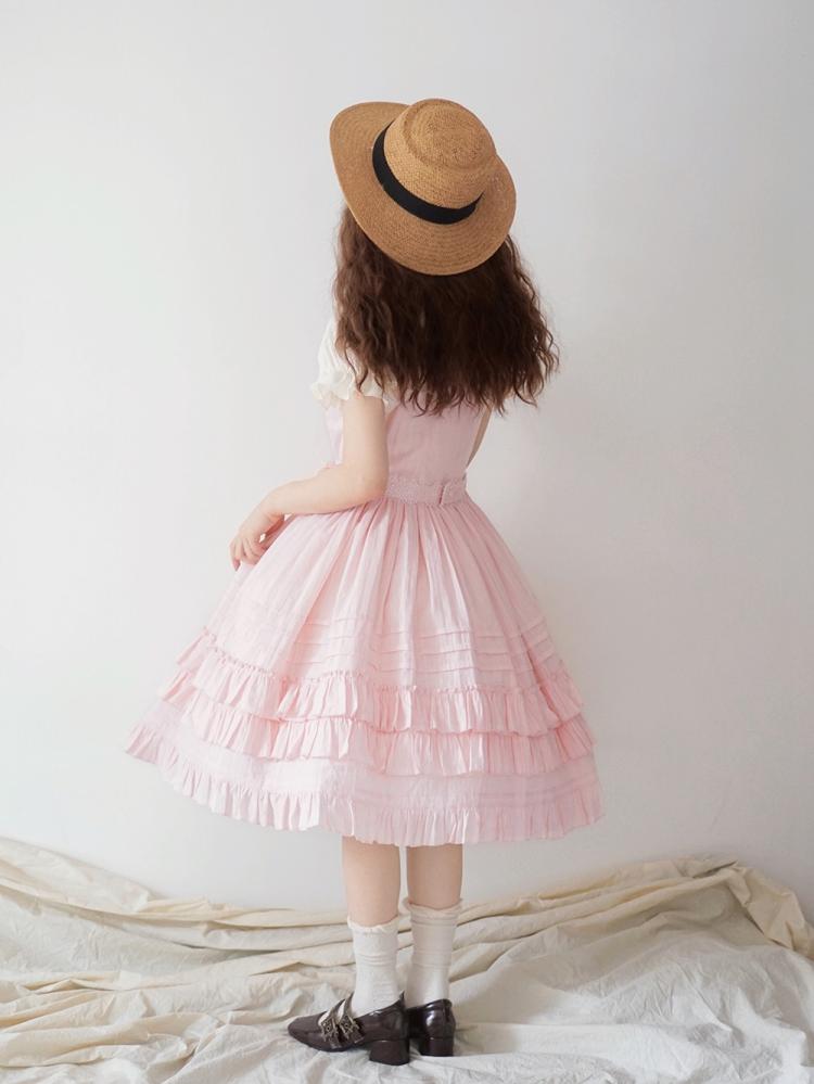 Girl Nelly Color Pink Floral Embroidery Round Neck Jumper Skirt