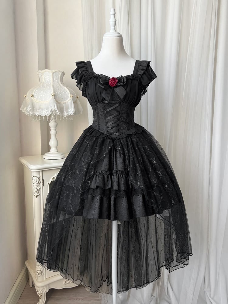 Black Ruffle Skirt with Overlay Gothic Jumper Skirt