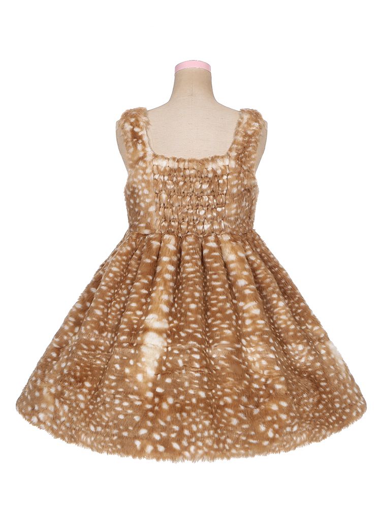 Heart Design Brown High Waist Plush Overall Dress