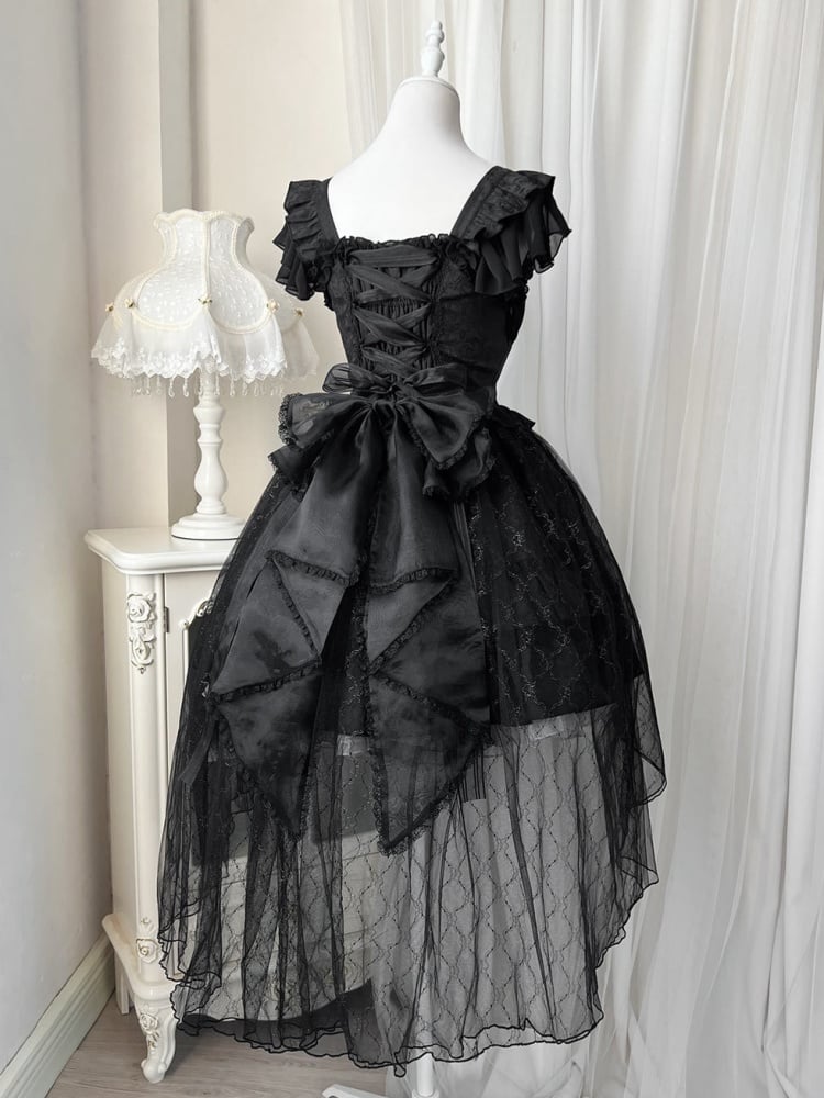 Black Ruffle Skirt with Overlay Gothic Jumper Skirt