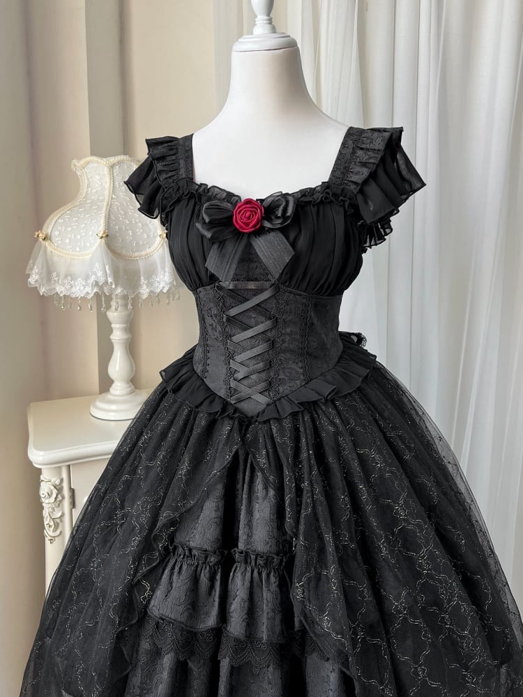 Black Ruffle Skirt with Overlay Gothic Jumper Skirt