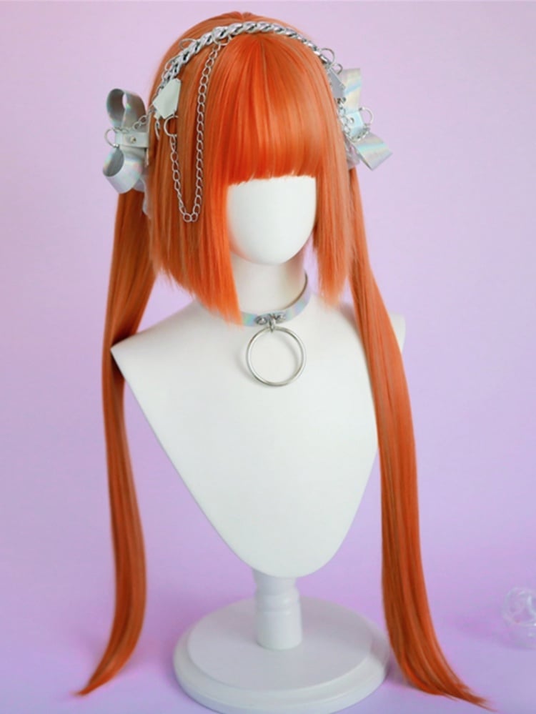 Orange Chin Bob Cut Wig with Ponytail Jaw Clips