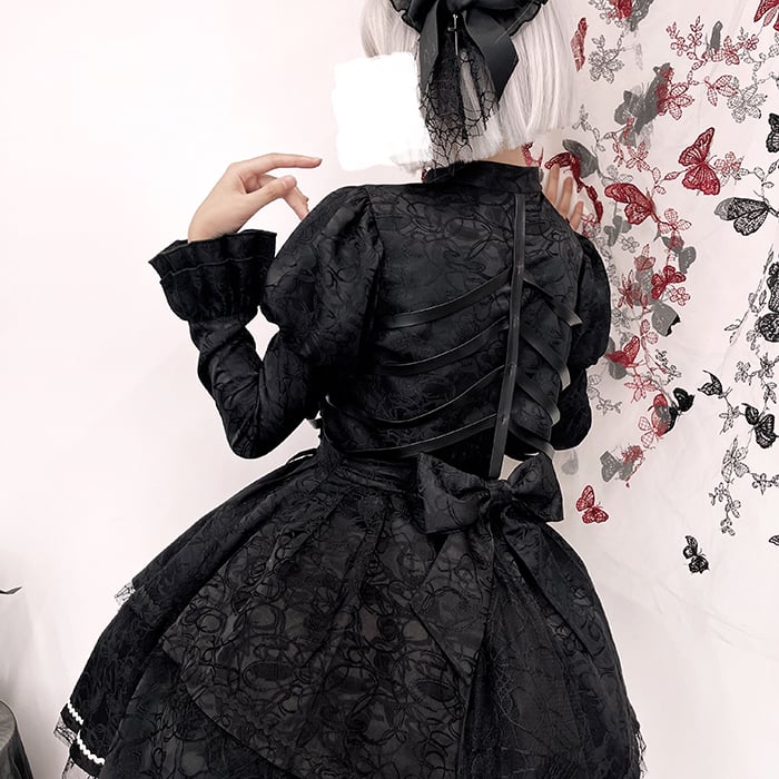 Black Rose Ribs Embroidery Gothic Jumper Skirt/Jumper Skirt+Bolero Set