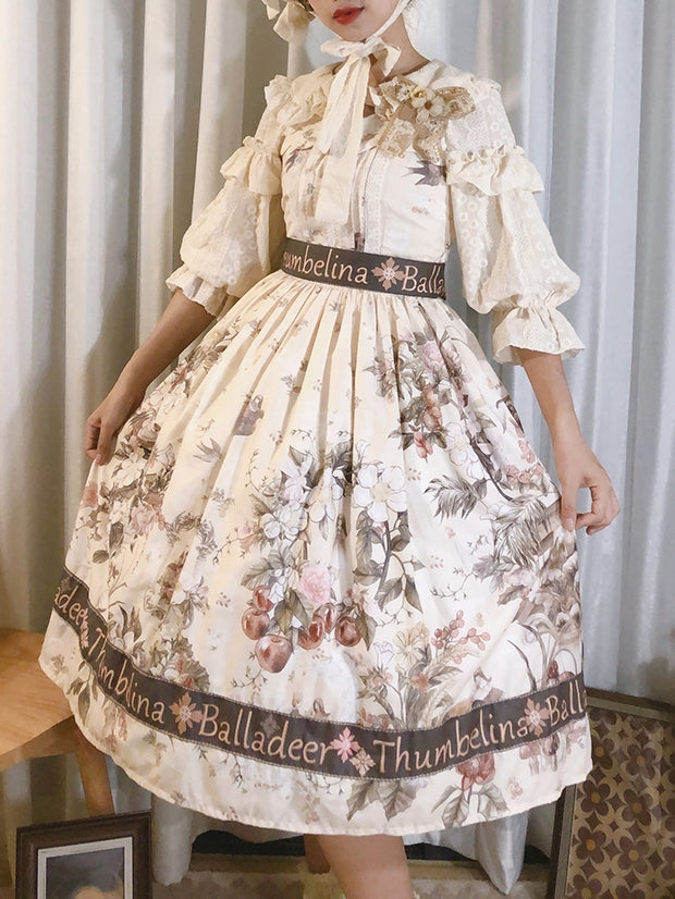 Thumbelina Floral Print Petal Neckline Long Version Jumper Skirt