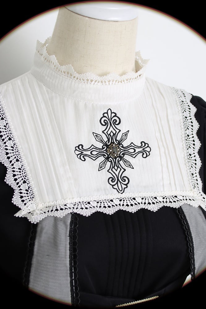 Cross Embroidery Front One Piece Handkerchief Hem Long Sleeves