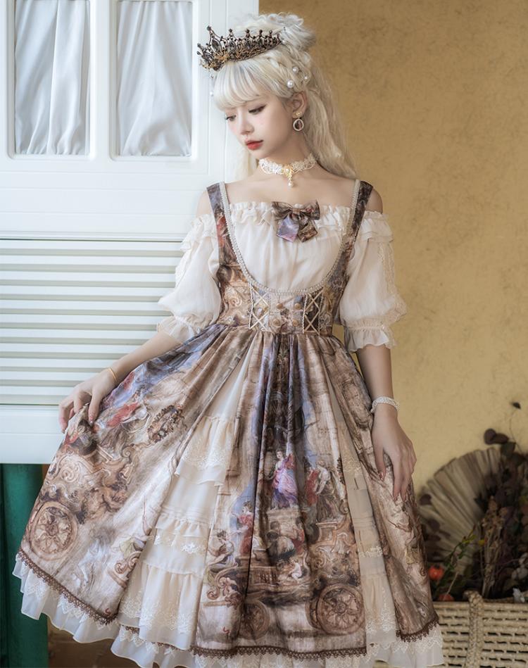 Gloria Print Design High Waist Full Set/ Lolita JSK