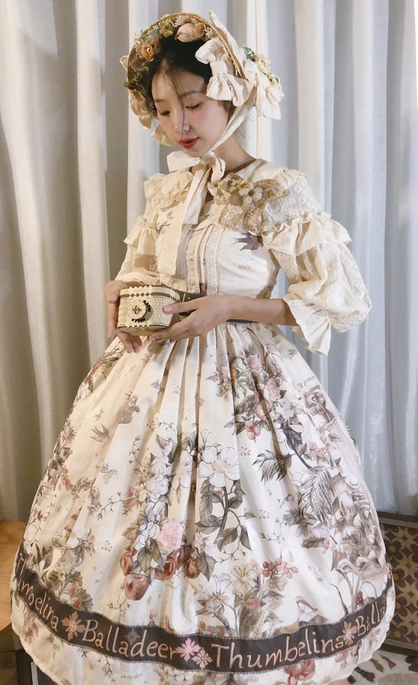Thumbelina Floral Print Petal Neckline Long Version Jumper Skirt