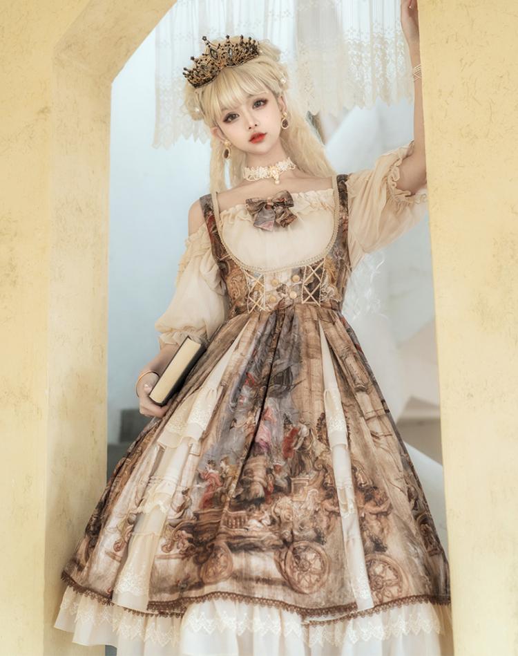 Gloria Print Design High Waist Full Set/ Lolita JSK