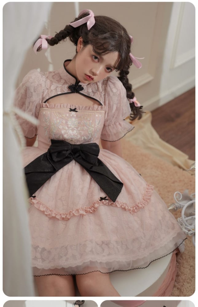 Chang'an Ballad Han Lolita Floral Embroidery Short Sleeves One Piece