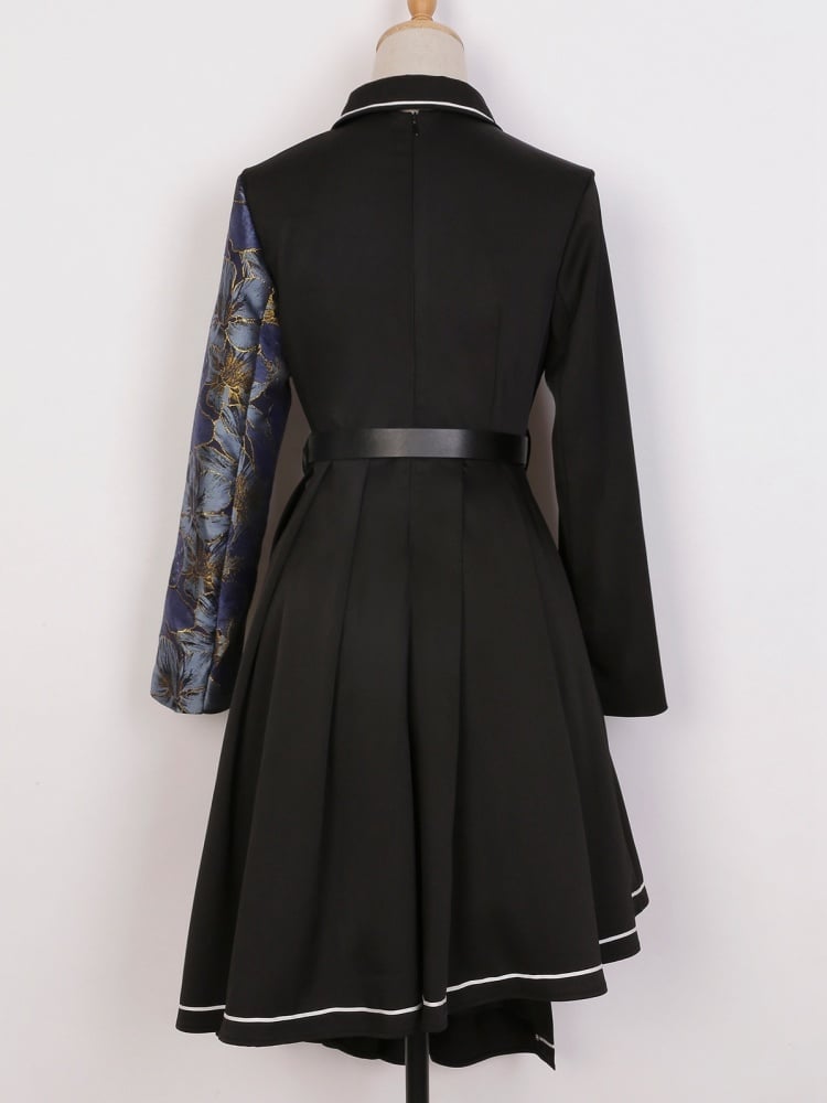 Asymmetrical Hem Skirt Black One Piece Long Sleeves Qi Dress