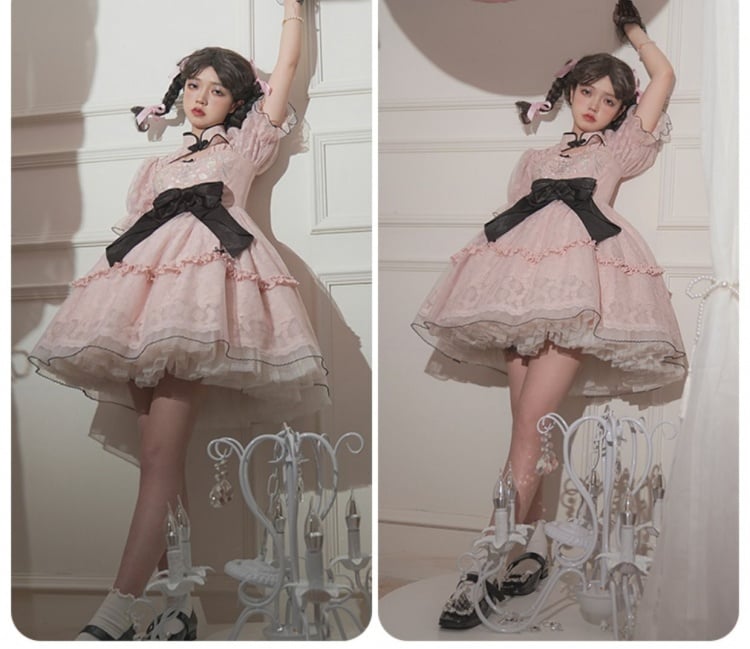 Chang'an Ballad Han Lolita Floral Embroidery Short Sleeves One Piece