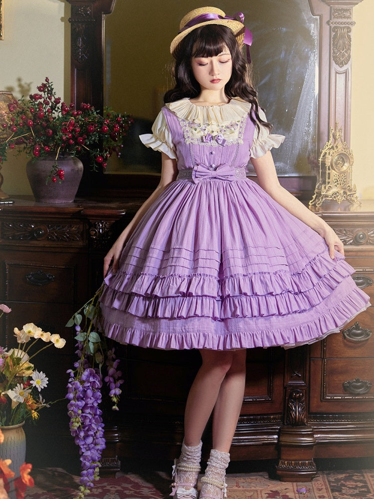 Girl Nelly Color Purple Floral Embroidery Round Neck Jumper Skirt