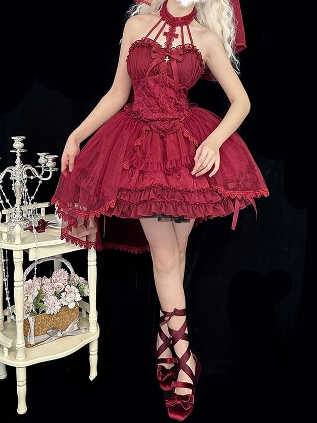 Cross Belle Halter Neck Red Corset Dress