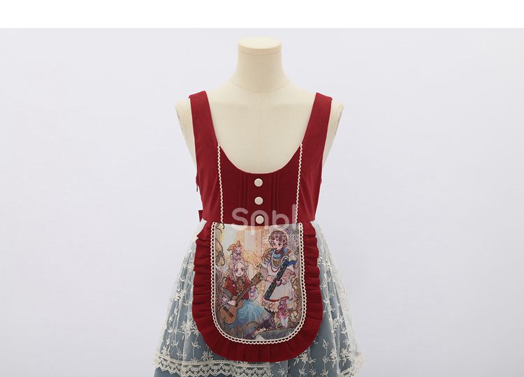 Fairy Tale Overture Girl and Violin Print Ruffle Trim Overalls