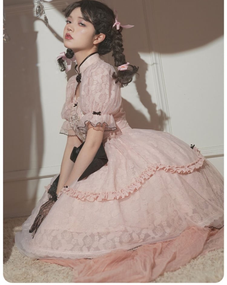 Chang'an Ballad Han Lolita Floral Embroidery Short Sleeves One Piece