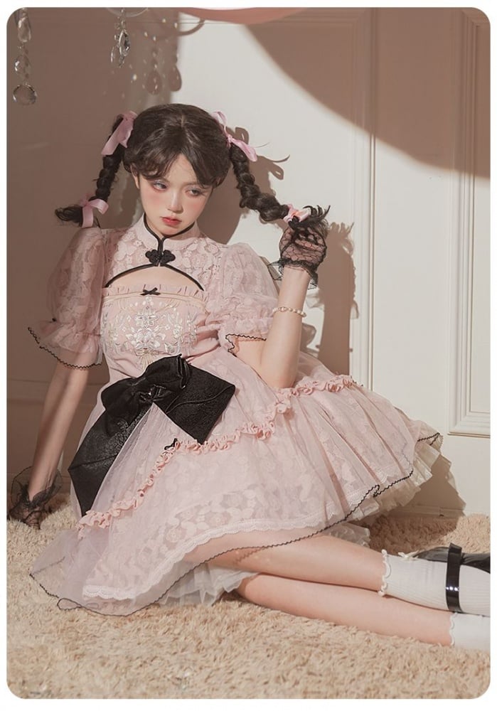 Chang'an Ballad Han Lolita Floral Embroidery Short Sleeves One Piece