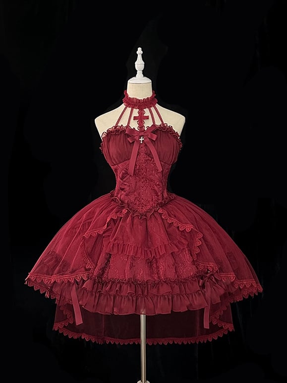 Cross Belle Halter Neck Red Corset Dress