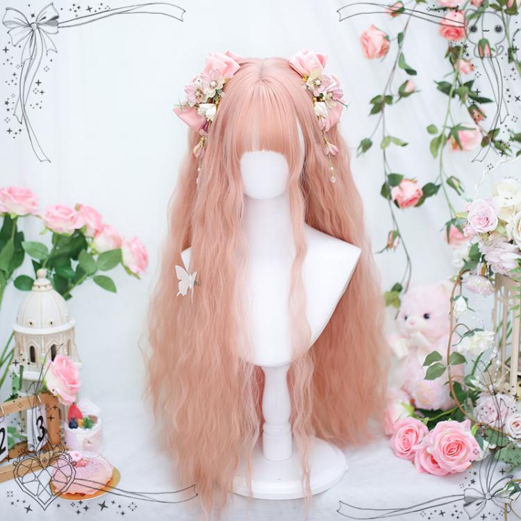 Grapefruit Pink Long Curly Synthetic Wig