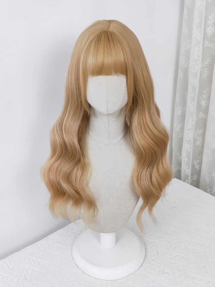 Creamy Sweetheart Flax Gold Long Wavy Lolita Synthetic Wig