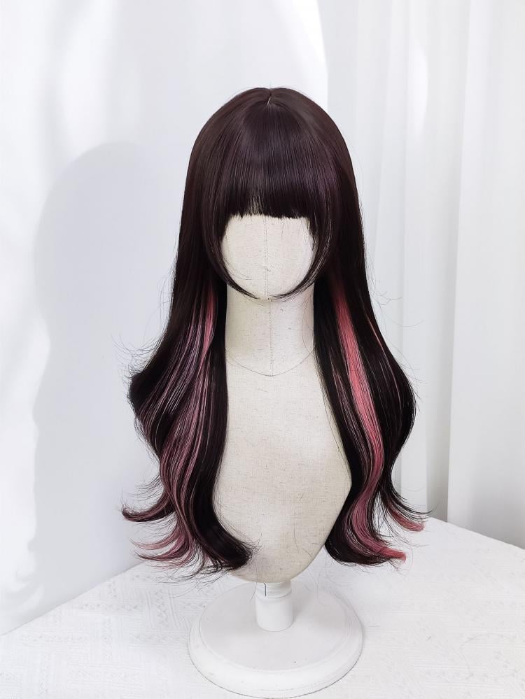 Cherry Pink Highlight Jirai Kei Long Wavy Synthetic Wig