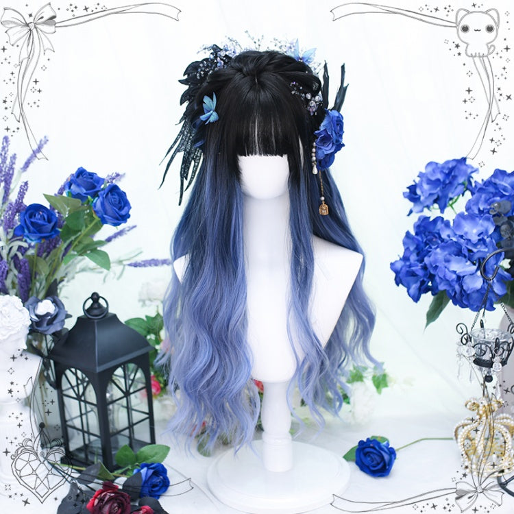 Highlight Blue Ombre Long Wavy Synthetic Wig