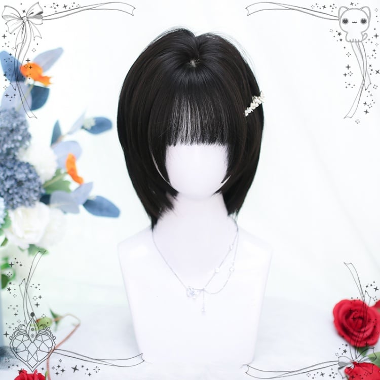 Black/Dark Brown Layered Cut Short Synthetic Wig