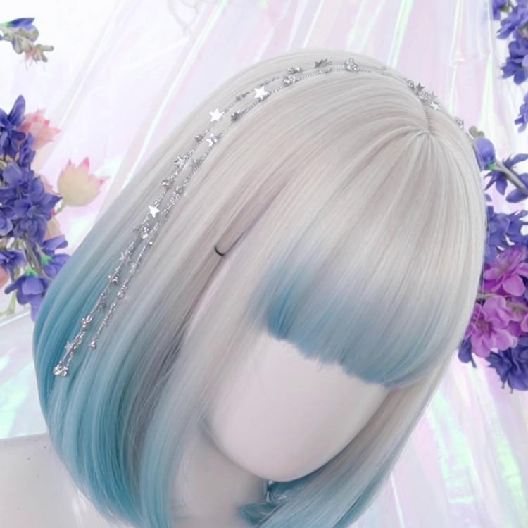 Grey to Blue Ombre Straight Short Bob Style Synthetic Wig