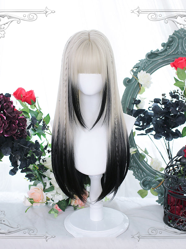 Mountains and Seas Half Black Straight Waist Length Lolita Synthetic Wig