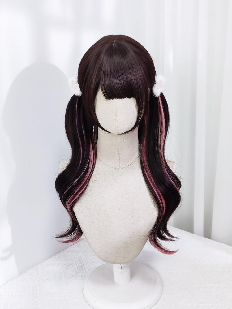 Cherry Pink Highlight Jirai Kei Long Wavy Synthetic Wig