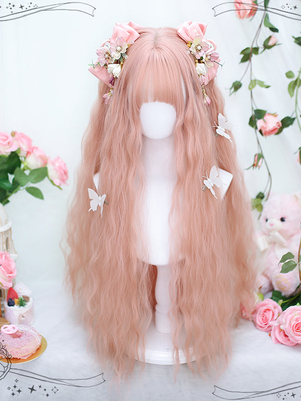 Grapefruit Pink Long Curly Synthetic Wig