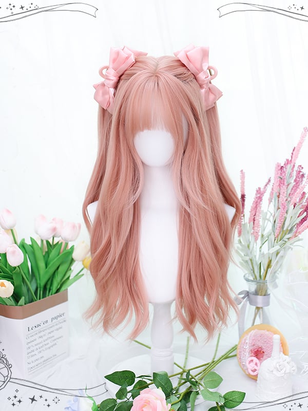 Grapefruit Pink Wavy Long Synthetic Wig