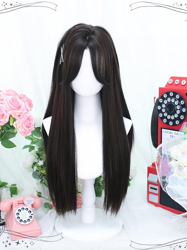 Dark Brown Fringe Long Straight Synthetic Wig