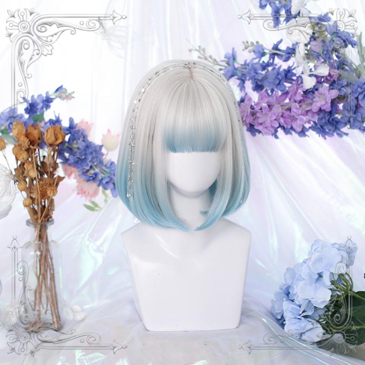 Grey to Blue Ombre Straight Short Bob Style Synthetic Wig