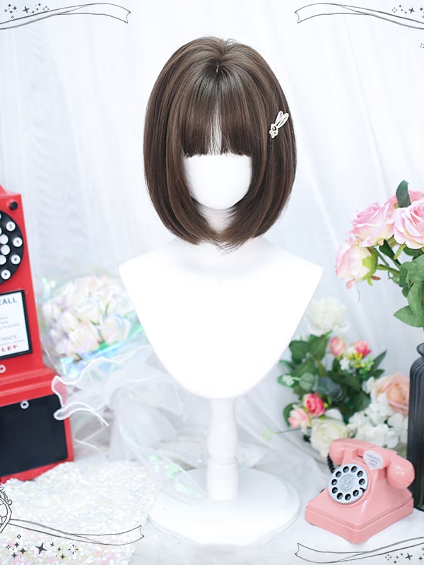 Dark Brown/Brown Bob Cut Chin Length Straight Synthetic Wig