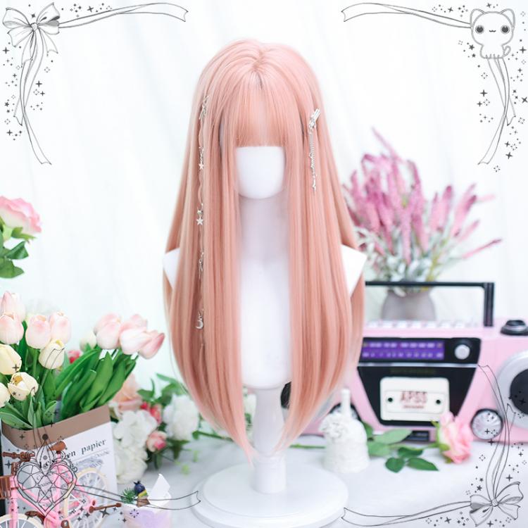 Grapefruit Pink Long Straight Synthetic Wig