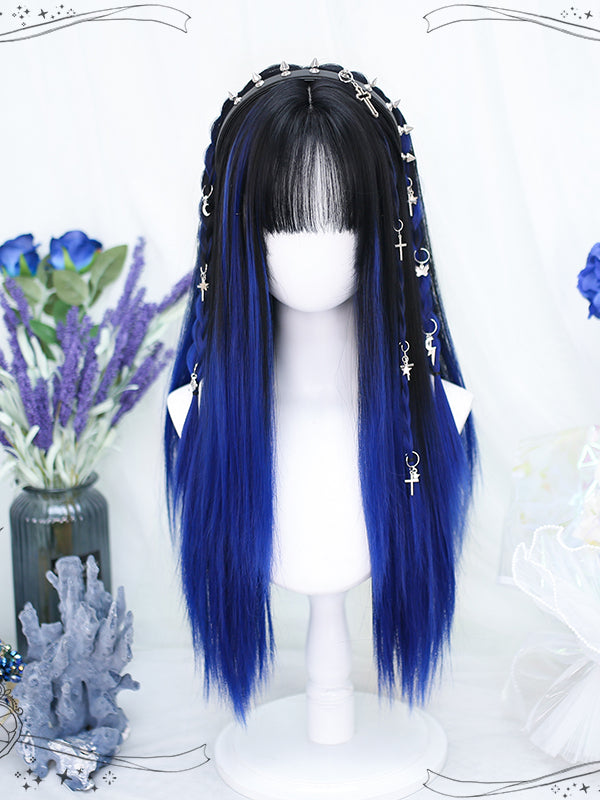 Black and Blue Medium Straight Synthetic Wig