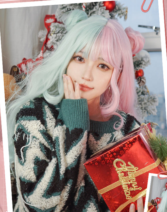 Wavy Pink and Mint Green Synthetic Wig