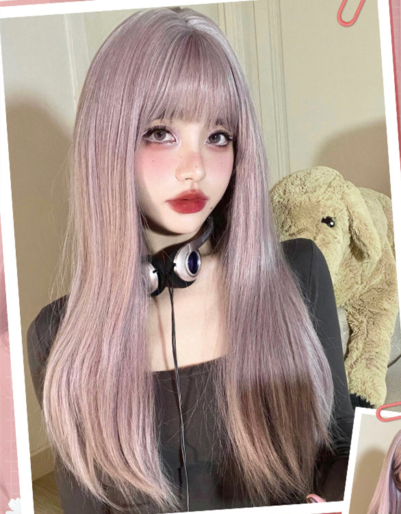 Straight Gold / Pink-Purple Synthetic Wig