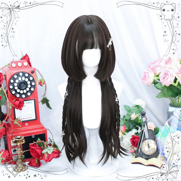 Brown Black Long Wavy Synthetic Wig