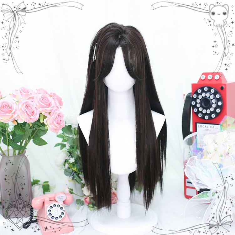 Dark Brown Fringe Long Straight Synthetic Wig