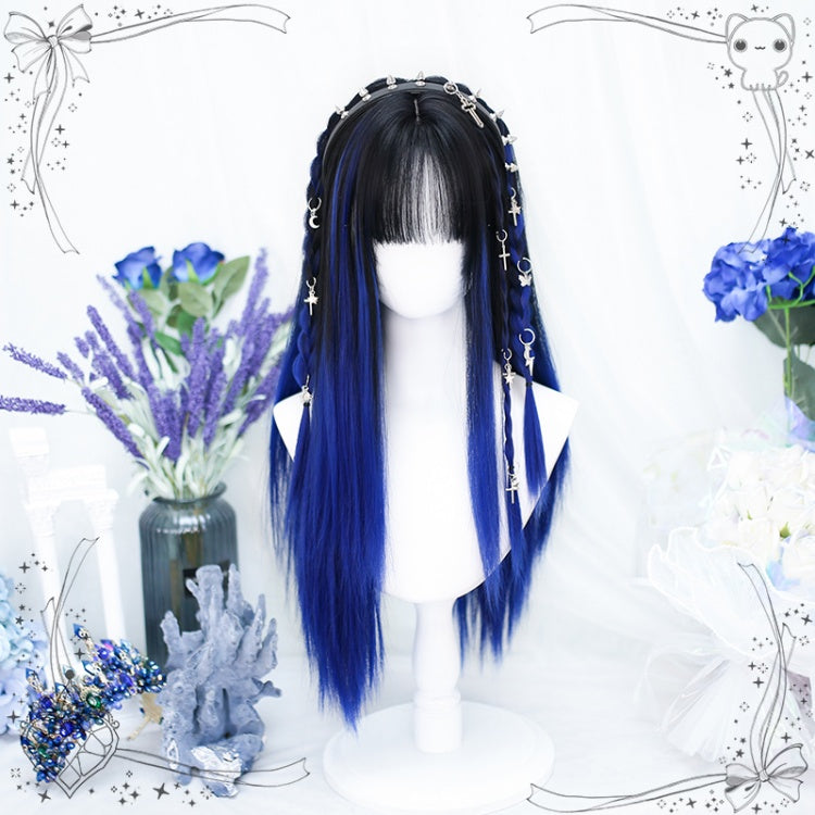 Black and Blue Medium Straight Synthetic Wig