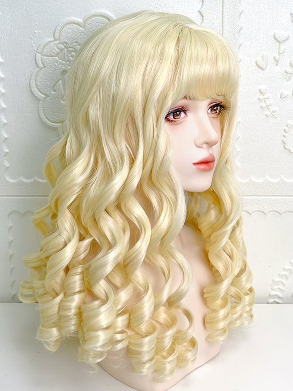 Black/Gold Ringlet Curls Medium Length Synthetic Wig